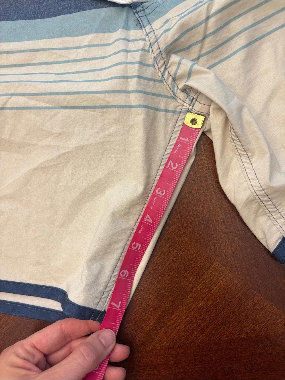 Men's Blue and Cream Striped Swim Trunks